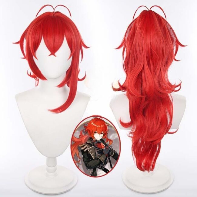 Cosplay Wig Genshin impact Diluc Ragnvindr Character Wig Halloween props Suitable for role-playing Heat Resistant Stylable Multiple Bright Colors Gift for Comic Exhibition Enthusiasts Holiday