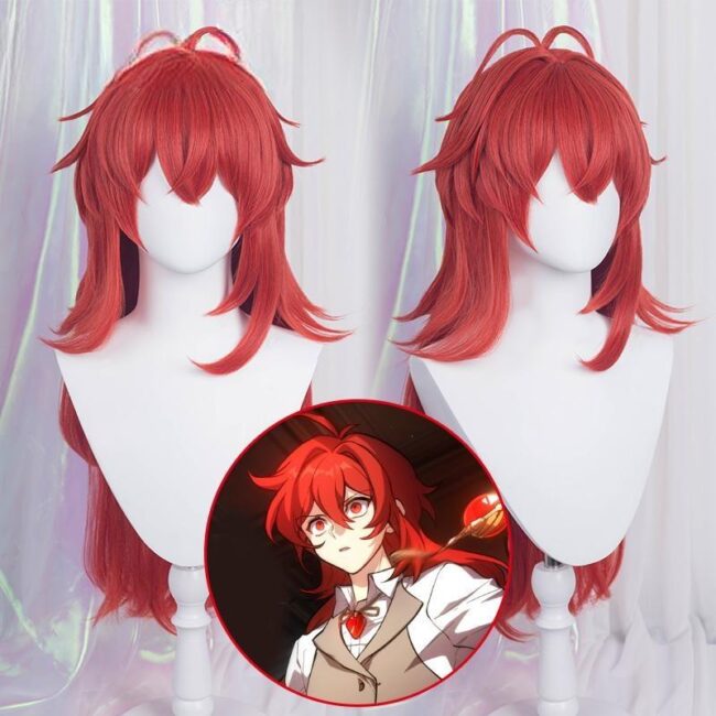Cosplay Wig Genshin impact Diluc Ragnvindr Character Wig Halloween props Suitable for role-playing Heat Resistant Stylable Multiple Bright Colors Gift for Comic Exhibition Enthusiasts Holiday