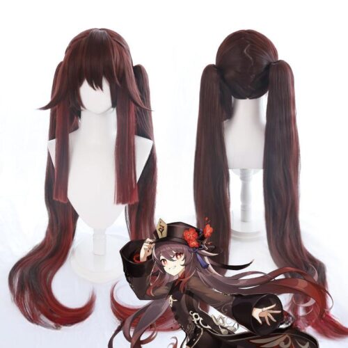 Cosplay Wig Genshin impact Hu Tao Character Wig Halloween props Suitable for role-playing Heat Resistant Stylable Multiple Bright Colors Gift for Comic Exhibition Enthusiasts Holiday