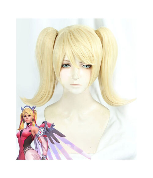 Cosplay Wig Compatible with Overwatch Mercy Angela Ziegler Character Wig Halloween props Suitable for role-playing Heat Resistant Stylable Multiple Bright Colors Gift for Comic Exhibition Enthusiasts Holiday