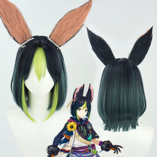 Cosplay Wig Genshin impact Tighnari Character Wig Halloween props Suitable for role-playing Heat Resistant Stylable Multiple Bright Colors Gift for Comic Exhibition Enthusiasts Holiday