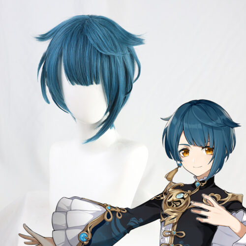 Cosplay Wig Genshin impact Xingqiu Character Wig Halloween props Suitable for role-playing Heat Resistant Stylable Multiple Bright Colors Gift for Comic Exhibition Enthusiasts Holiday